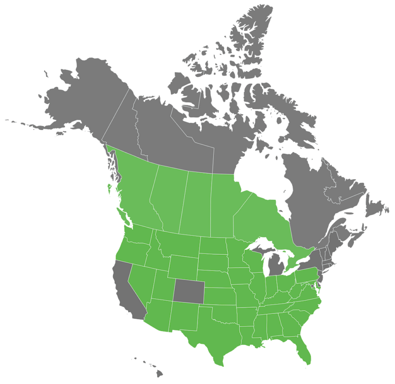 Image of Premier Portable Buildings Dealer Territory map of The United States and Canda.