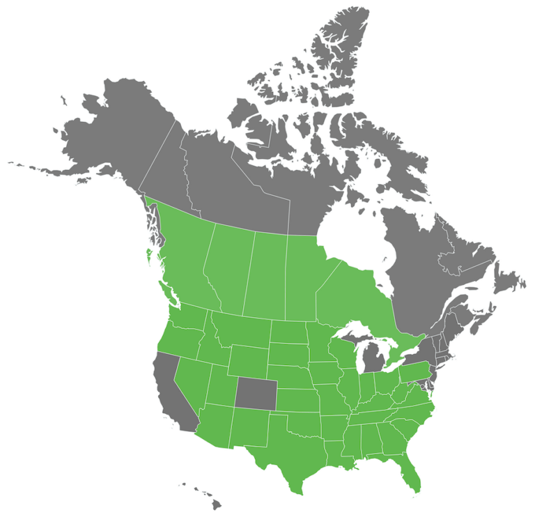 Image of Premier Portable Buildings Dealer Territory map of The United States and Canda.