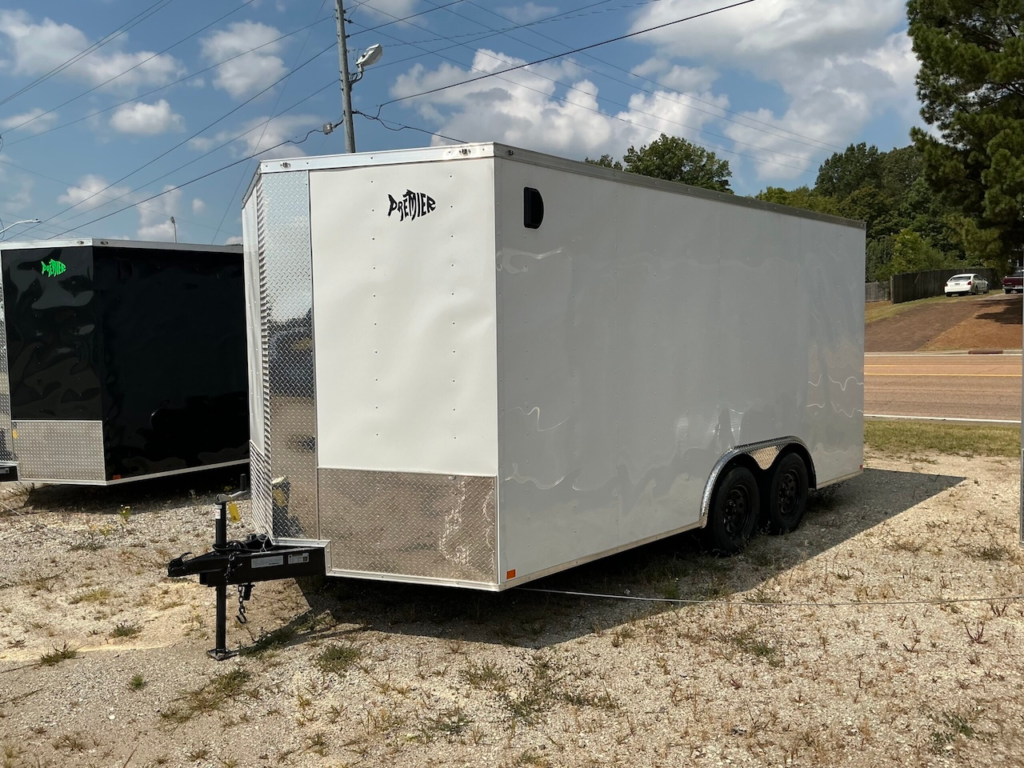 Image of a Trailer by Premier 8x16 enclosed trailer in white.