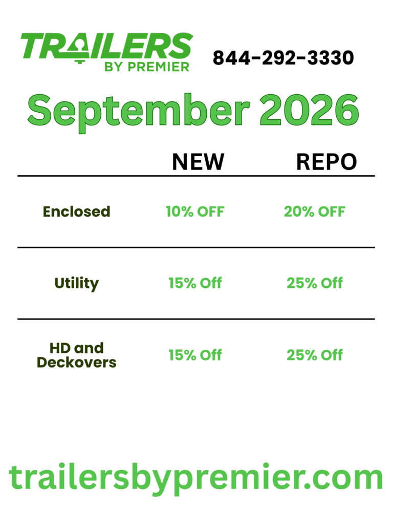 September Sales Flyer for Trailers by Premier promotional discounts.