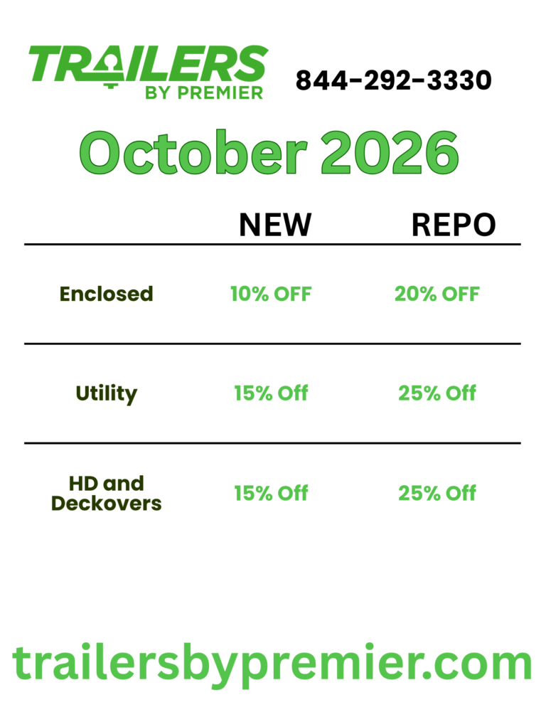 October Sales Flyer for Trailers by Premier promotional discounts.